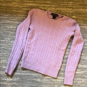 Ralph Lauren Lilac Cashmere Cable-Knit Crewneck Sweater